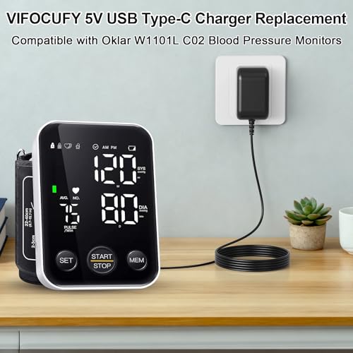 VIFOCUFY 5V USB Charger AC/DC Adapter Compatible with Oklar W1101L C02 Blood Pressure Monitors Rechargeable Cuff Wrist Digital BP Machine LED Display USB Type C Power Cord Supply Charger Cable by VIFOCUFY - Image 2