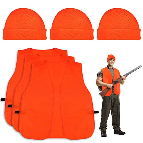 Jiuguva 6 Pcs Blaze Orange Vest Hunting Hat Vest and Cap for Men Women Outdoor Sports Traffic Works Fishing(Belt Design)