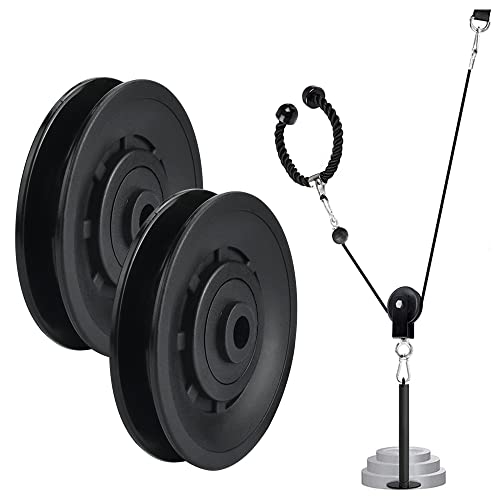 YONGORHEX 2 Stück 90mm Seilrolle Kunststoff Umlenkrolle Universallager Riemenscheibe Schwarz Seilrollen Drahtseilrolle Fitnessgeräte Ersatzteil mit 10mm Innendurchmesser für Gym, Garagentor Cover