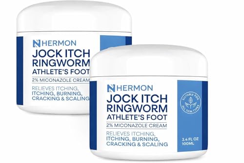 Hermon Jock Itch Antifungal Cream, Ringworm Treatment for Humans, Athletes Foot Treatment, Ringworm Cream for Humans, Foot & Body Balm, Provides Soothing Relief-2 Pack