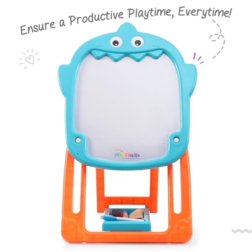 Image of Intelliskills Premium Double-Sided Tabletop Easel Board for Kids, Adjustable Writing Black & White Chalk Board with Duster, Chalk for Kids,Marker & Small Dusting Cloth,BIS Certified,2+Years,Ideal Gift