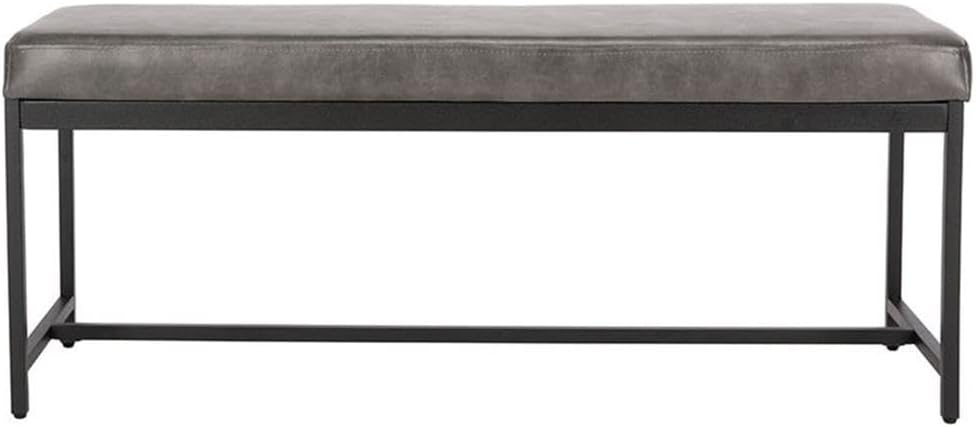 Pemberly Row Contemporary Faux Leather Bench, Gray Tufted Cushion with Black Base, Construction, Modern Style Living Room Seating for Indoor Use