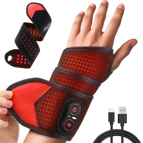 BIZOI Cordless Wrist Heating Pad, Heated Wrist Brace with Vibration, Cordless Wrist Heating Pad Wrap with 3 Heats and Vibrations Modes, Hand Heated Pad Massage for Elbow Wrist Knee Ankle