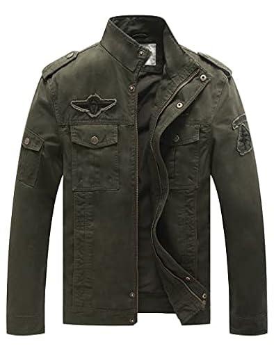 WenVen Chaqueta de Algodón Casual Chaqueta Cuello Alto Sahariana Chaqueta Informal con Bucles de Hombro Chaqueta Fina Joven Hombres Verde Militar XX-Large | Ya disponible en tu tienda friki favorita! En mundofriki.es!