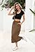 Drawstring Skirts Fashion Midi Skirts Elastic Cargo Skirts for Women(Large, Khaki)
