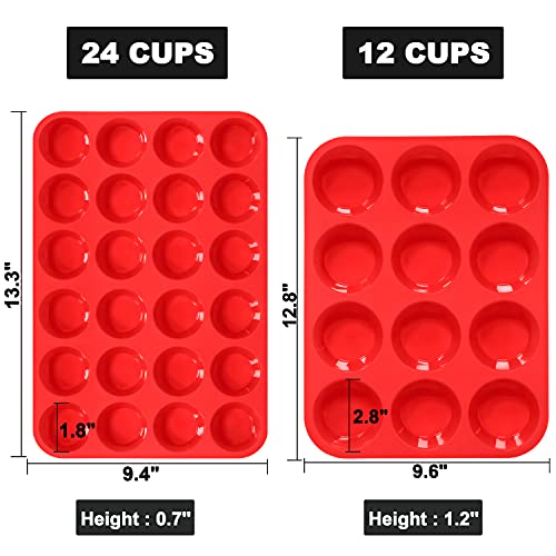 Anaeat Silicone Muffin Pan Set - Regular 12 Cups & Mini 24 Cups Cupcake Baking Molds With Flexible & Non-Sticky, Just Pop Out For Making Muffin Cakes, Cupcake, Chocolate,Tart And Desserts (2 Pack) #TOP5