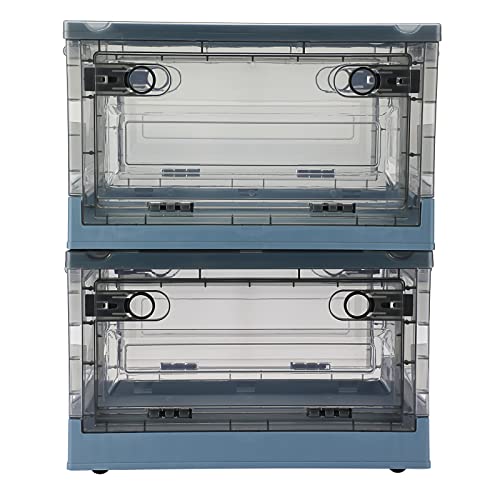 IGNPION Set of 2 Stackable Collapsible Craft Storage Box Plastic Storage Containers with Carry Handle Transparent Champing Organiser Box for Art & Craft, Toys, Sewing Accessories,Clothes, Blue