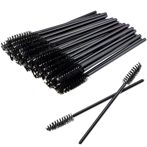 Ukerdo 50pcs Extensions Mascara Wands Spoolie Brush Disposable Eyelash Cosmetic Cleansing Applicators Eyebrow Lash Comb Tool Kits Black Handle