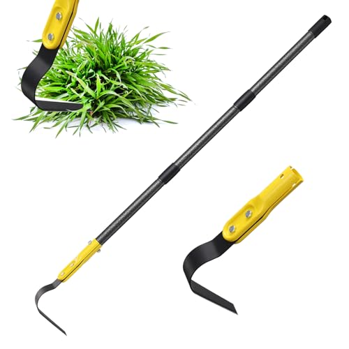 Garden Hoe Tool, 124cm L-Shape Hoe Garden Adjustable Long Handle Tools for Weeding, Loosening Soil, Trenching, Leaves, Heavy Duty Crack Crevice Weeding Hoe Hand Garden Tools for for Gardening