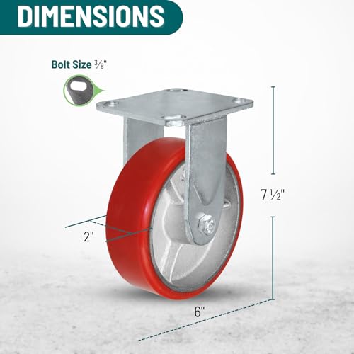 6" X 2" Swivel Caster Heavy Duty Red Polyurethane Wheel on Steel Hub with Brakes (2) and Fixed (2) 4,800lbs Per Set of 4 Tool Box Casters - CasterHQ Brand (6") by CasterHQ - Image 3