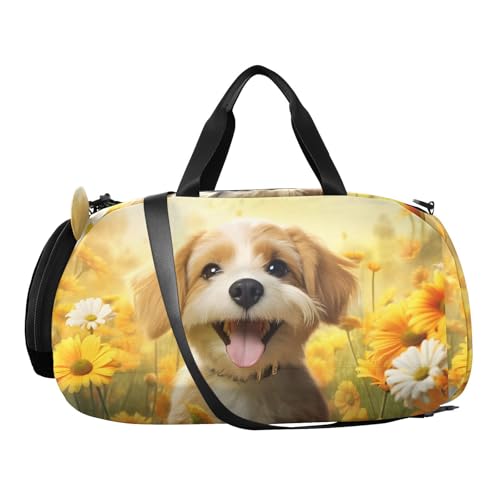 Duffle Bag Kids Gym Bag with Shoes Compartment & Wet Separation Overnight Travel Bag Sunflower Dog for Girl Boy2