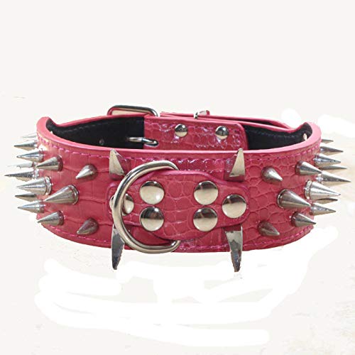 Haoyueer Sharp Spiked Studded Dog Collar 2 Inch Width Stylish Leather Dog Collars for Medium & Large Dogs Pitbull,Labrador,Boxer Rottweiler German Shepherd(Hot Pink,M)