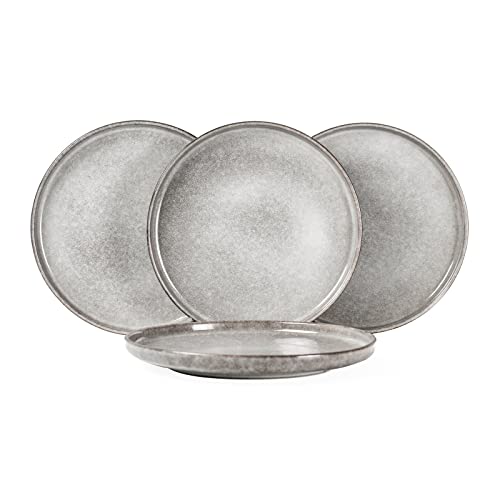 4 Pièces Assiette Plate à Dîner, Assiette Creuse Grande en Céramique - 26cm, Service de Table en Grès Gris pour Dessert/Salade/Fruit/Gâteau - Glaçure Réactive