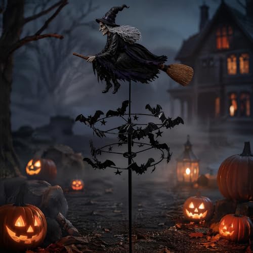 Molinillo de viento de bruja metálico: decoración resistente para patios y jardines 6