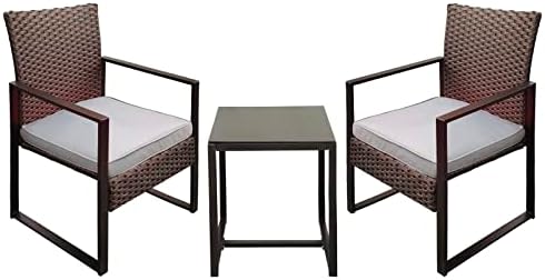 YIYAN 3 Pieces Outdoor Furniture Set Patio Rattan Wicker Chairs & teatable,Lawn Garden Balcony Backyard,with Washable Cushion (Gray)