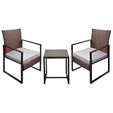 YIYAN 3 Pieces Outdoor Furniture Set Patio Rattan Wicker Chairs & teatable,Lawn Garden Balcony Backy