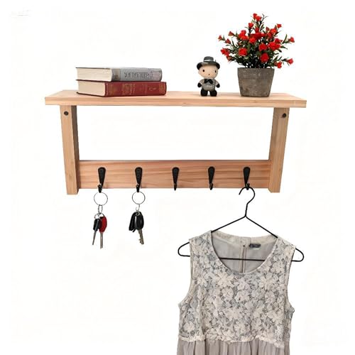 RichArrive Wall Shelf with Hooks, Multi-Purpose Wooden Shelf & Metal