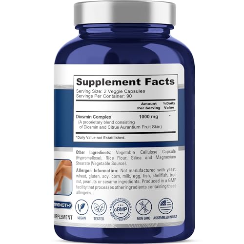 NusaPure Diosmin Complex 1,000mg per Serving 180 Veggie Caps (Non-GMO, Vegan) Citrus Aurantium