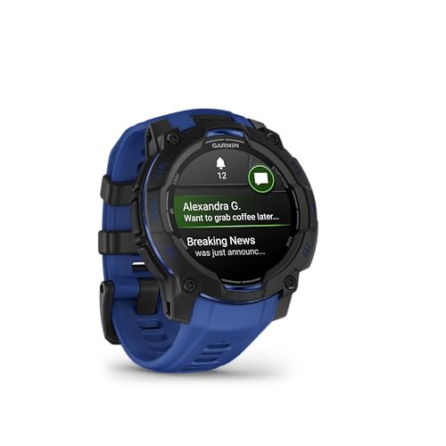 Image of Garmin Instinct 3 - 45 mm, AMOLED Display, Rugged Outdoor GPS Smartwatch, Built-in Flashlight, Supernova Collection Limited Edition Color, Black with Bolt Blue /Black Silicone Band