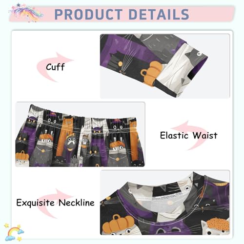 Cartoon Pajamas Set Cat Pattern Long Sleeve PJs Cotton Jammies Sleepwear Top and Pants4