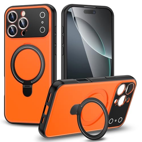 Coque iPhone 16 Pro rigide silicone orange protection antichoc Big Ring anneau support