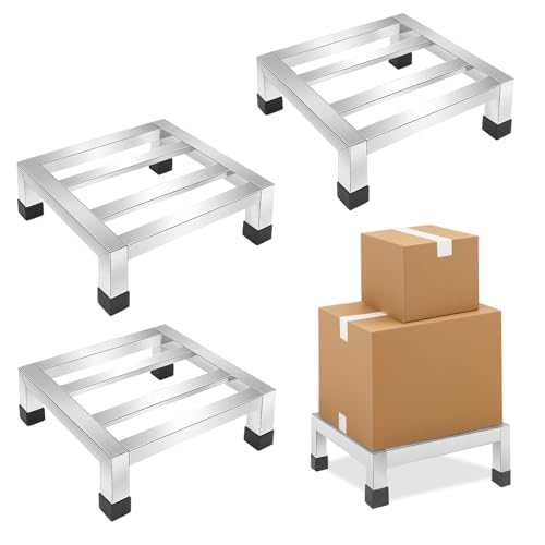 Wibeelee 3 Packs Dunnage Rack 11.8 * 11.8 * 3.9 Inch Stainless Steel Dunnage Racks Assembly-Free Food Service Storage Racks Floor Rack for Storage in Restaurants, Kitchens, Garages