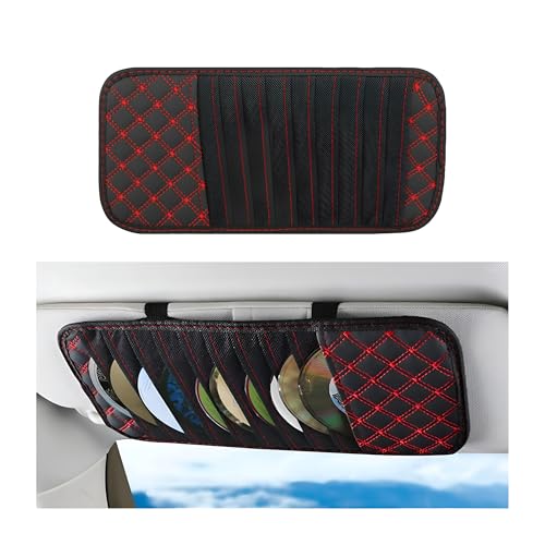 Ywdiml 2PCS Car Visor CD Holder, PU Leather Large Capacity Vehicle DVD Storage Organizer with 10 Sleeves, Automotive Interior Sun Visor DVD Case Accessories, Universal for Trucks SUV Sedan (Red)