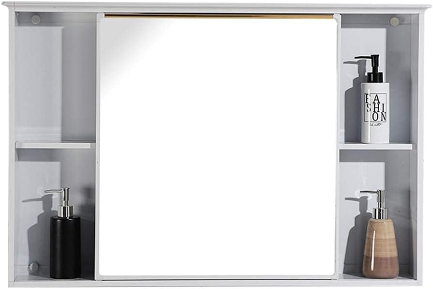 Bath Modern Storage Cupboard Solid Wood Bathroom Cabinet Mounted Push-Pull Mirror Cabinet Mirror