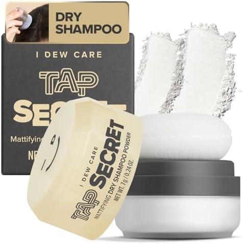 I DEW CARE Tap Secret Dry Shampoo Powder with Biotin - Tap Secret Original | Strengthening & Volumizing, Refillable, Travel size, Non-aerosol, Brunette, Korean Ginseng, Stocking Stuffers, 0.24 Oz