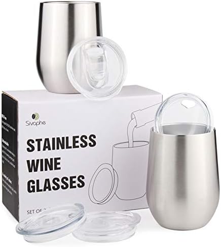 Coffee Travel Mug with Lid Insulated Wine Tumbler Set 2Packs Stainless Steel Double-Wall Durability Vacuum Coffee Cup Hot Cold Resistant (12OZ Silver)