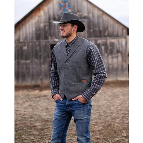 Image of OUTBACK TRADING Men's Jessie Vest | Lightweight Button Down Wool Western Outdoor Vest with Adjustable Back Slide Belt