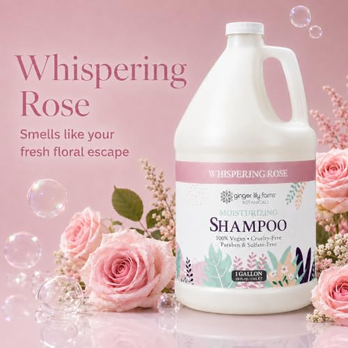 Image of Ginger Lily Farms Botanicals Shampoo, 128oz /4pk, Whispering Rose | 100% Vegan & Cruelty-Free | Moisturizing Shampoo for All Hair Types | Refill Size