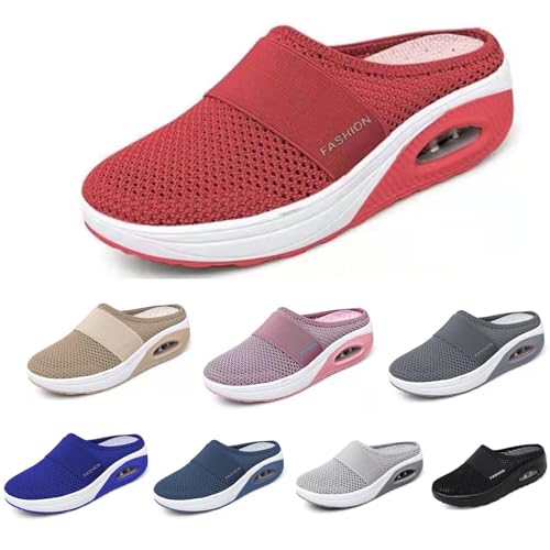 Mules for Women Backless Summer Slip-On Slides Air Cushion Orthopedic Shoes Arch-Support Diabetic Slippers Open Back Mesh Breathable Sandals