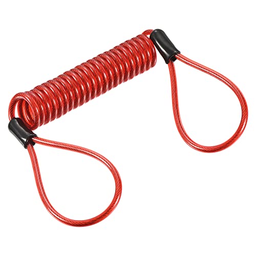 PATIKIL Sicurezza Acciaio Cavo 3.5mm x 1.5m/4.92ft Rivestito Molla Bagaglio Blocco Filo Corda con Doppio Cerchio Rosso