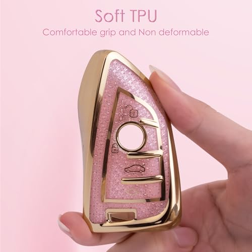 Meruns Compatiable with BMW key fob cover with Diamond Bling Keychain, Car Accessories Key holder Shell Compatiable with BMW X1 X2 X3 X5 X6 X7 GT and Series 2 3 4 5 6 7 8,Gold Pink by Meruns - Image 6