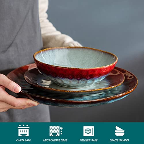 Vancasso Starry 12 Pieces Red Dinnerware Set, Reactive Change Glaze Dinner Set, Plates And Bowls Set #TOP2