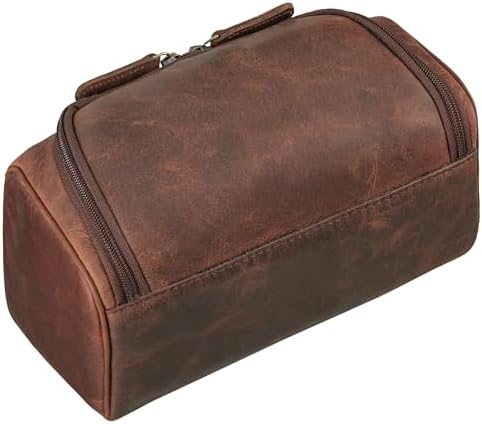 ADAMONDE Kulturbeutel Aus Echtem Leder – Mit Aufhängehaken, Ideal Für Reise & Kosmetik-Organizer