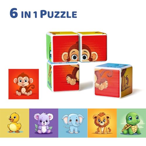 Image of Pairez Toys 3D Magnetic Cubic Jigsaw Puzzle Toys for Toddlers, Large Building Blocks Cubes 1.65 Inches, Integrated with Magnets, 6 Patterns in Animal Theme