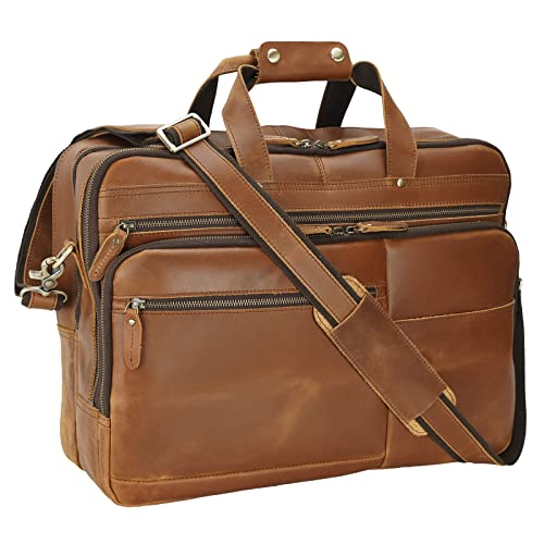 Polare Aktentasche für Herren, 45,7 cm (18,1 Zoll), Vollnarbenleder, für Geschäftsreisen, für 43,9 cm (17,3 Zoll) Laptops, Hellbraun (Größe XL, 45,7 cm), Large, Leger Cover
