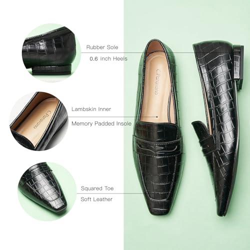 Image of C.Paravano Loafer Women Penny Loafers Flat Shoes for Women Slip On Shoes Crocodile-Embossed