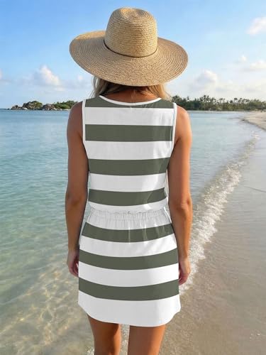 Image of SAUKOLE Womens Sleeveless T Shirt Dresses Casual Cute Floral Print Short Dress Summer Fashion Front Pockets