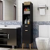 Almacenamiento versátil: Este columna baño armario cuenta con tres compartimentos de almacenamiento y un armario cerrado, ofreciendo una clasificación clara y conveniente para toallas, productos de higiene, etc., manteniendo tu baño ordenado y organizado.