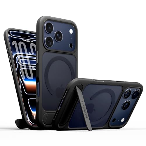 Coque iPhone 17 Pro LISEN avec support invisible et protection anti-choc noir mat