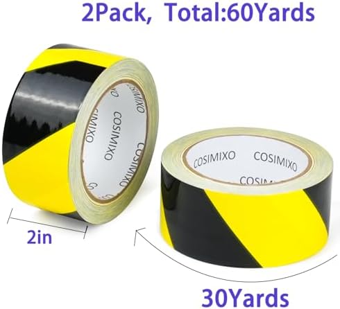 COSIMIXO 2-Pack,Marking Floor Tape, 2 in x 30y, Black&Yellow Safety Caution Tape, No Residue,Strong Adhesive,Safety Tape,for Outdoor Construction Warning,Danger Zone - 1