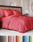 Duvet Cover Queen Size - Extra Soft Queen Size Duvet Cover - Lightweight, Breathable & Cozy - Easy Care & Fade Free with Zipper Closures & Ties - 90' x 90' Inches - (Red) Comforter Not Included