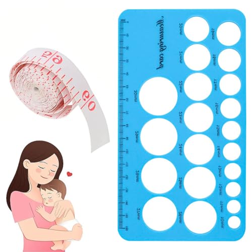 Nipple Rulers for Flange Sizing, Silicone & Soft Flange Size Measure for Nipples, Nipple Measuring Tool Flange with 1.5m Soft Tape Measure (Green)