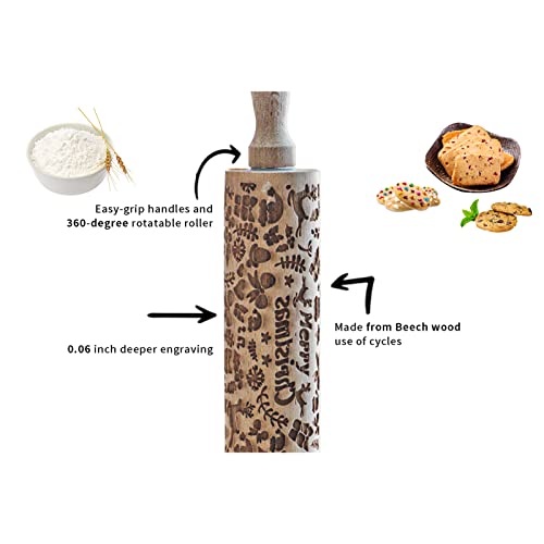 Cosybeau Embossed Rolling Pins For Baking, 17 Inch Large Wooden Christmas Rolling Pin With Designs Pattern, Best Gift For Wedding, Holiday, Mother, Friends (Merry Christmas) #TOP2