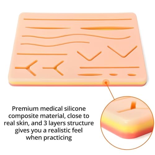 Image of B-Arm Suture Practice Pad for Medical Stitching | Silicone Suture Practice Pad 3 layer (Human skin, Fat, Muscle) | Reusable Medical Student suturing pad compatible for suture kit(Big Size)