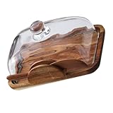 Ciieeo Elegante Brotbox aus Holz für hausgemachte Brot, Arbeitsplatte, Aufbewahrung, Glasabdeckung, Vintage-Stil, Butterdose, Desserthalter
