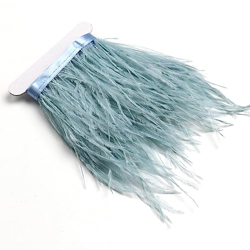 1 m de flecos con flecos de plumas de avestruz azul claro con cinta de raso para vestido, costura, manualidades, disfraces, decoración - Paquete